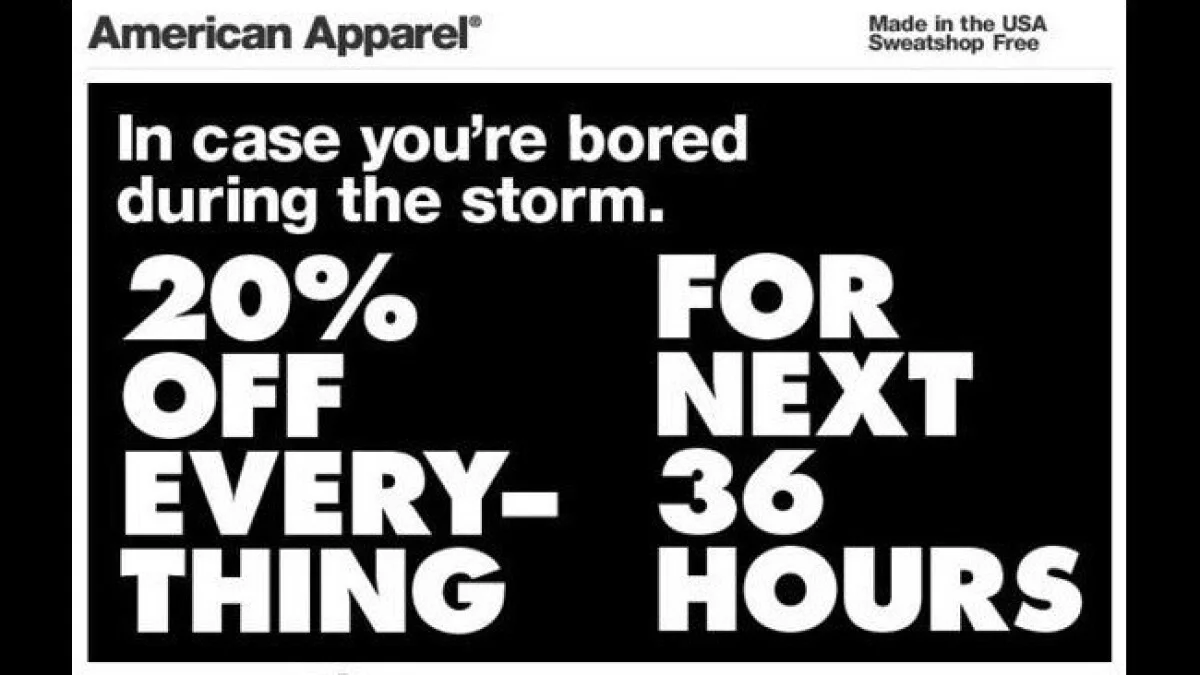American Apparel ураган. Sandy sales.